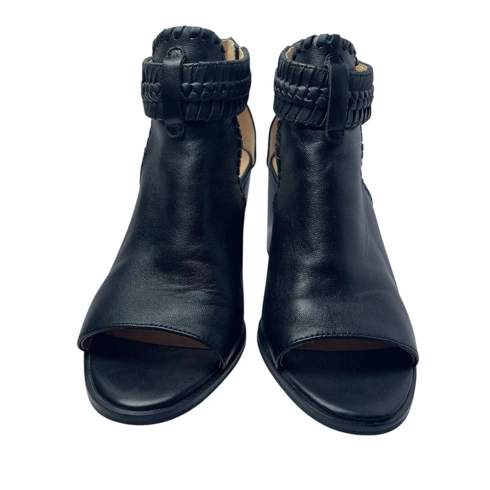 Jack‎ Rogers Block Heel Sandal Sz 7 Black Leather Ankle Strap Open Toe $158 Moto